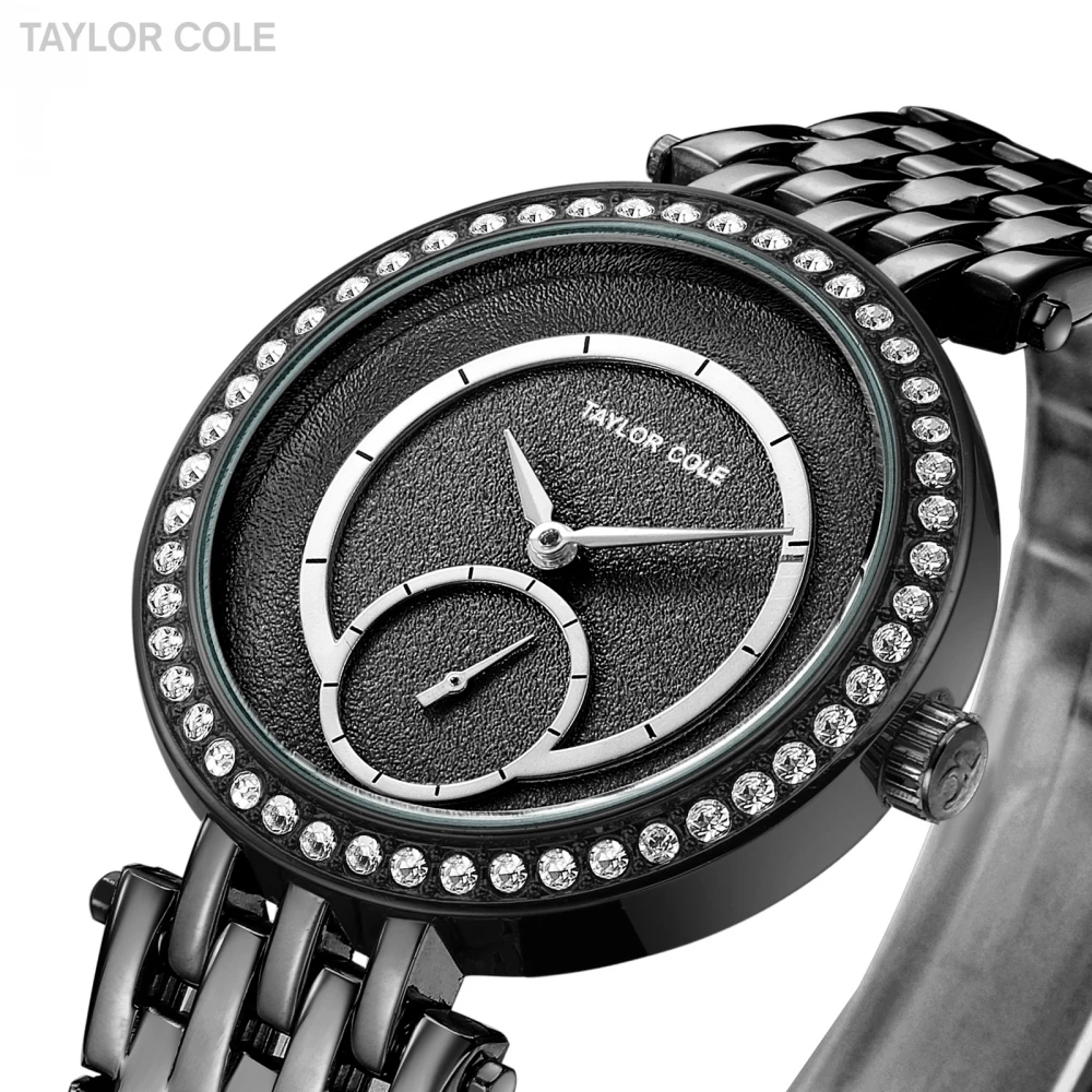 Женские кварцевые часы Taylor Style роскошные женские со стальным ремешком черный