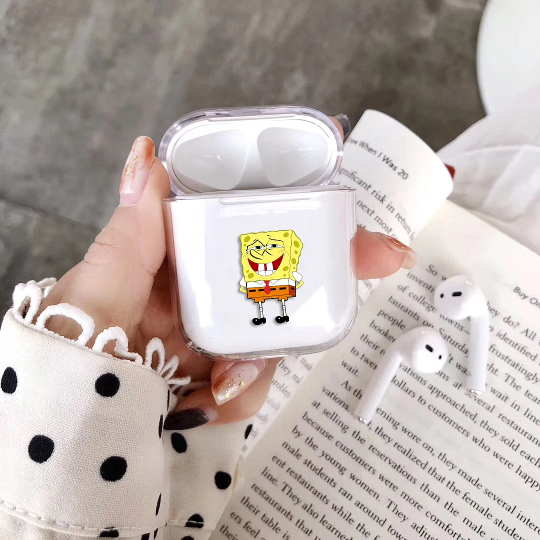 Чехол с милой губкой и звездами для Airpods airpod 2, прозрачные беспроводные наушники, Жесткий Чехол для наушников из поликарбоната