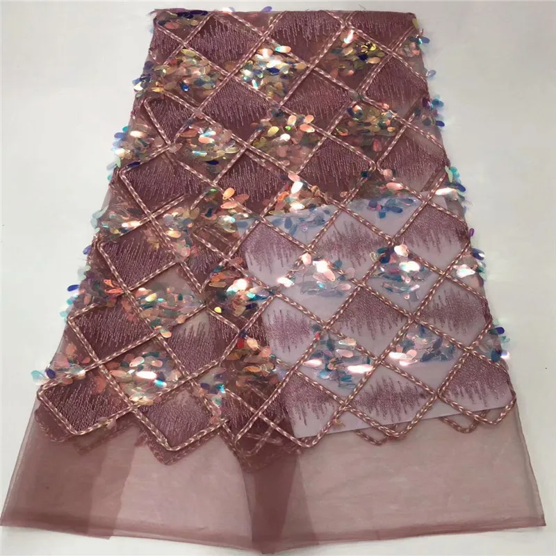 

2019 Latest African Wedding Lace Fabric Hot Selling French Net Lace Fabric High Quality Embroidered 3D Sequins Lace Fabric