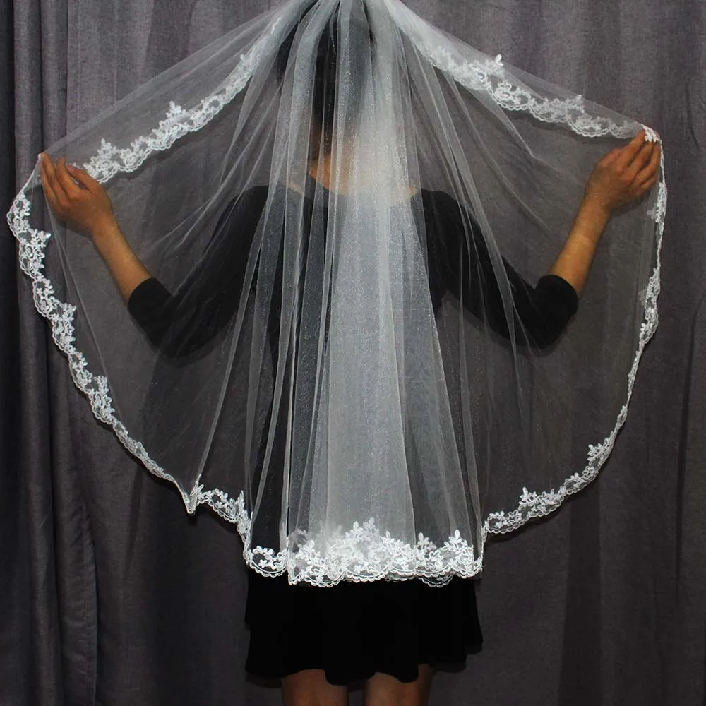 Свадебные аксессуары один слой кружевная кромка вуаль с гребнем свадебная фата