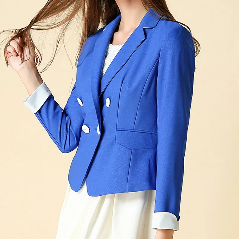 Весенний женский Блейзер желтый синий Женская куртка приталенная короткая