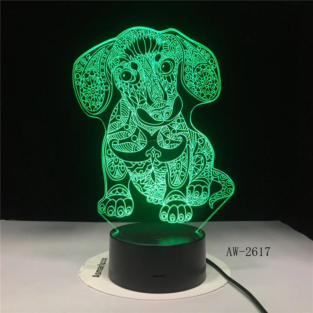 GX2617 Собака Щенок 3d лампа прекрасная 7 Изменение цвета 3D цветной яркий светильник