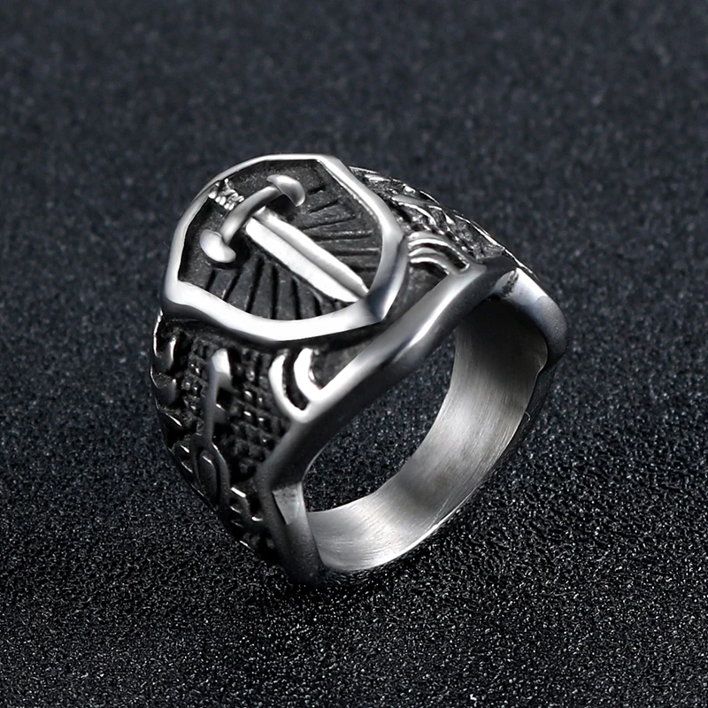 Aibeiou 316L серебряное кольцо из нержавеющей стали Cool Knight Sword Shield