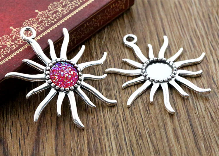8pcs 12mm Inner Size Antique Silver and Bronze Fashion Style Cabochon Base Cameo Setting Charms Pendant