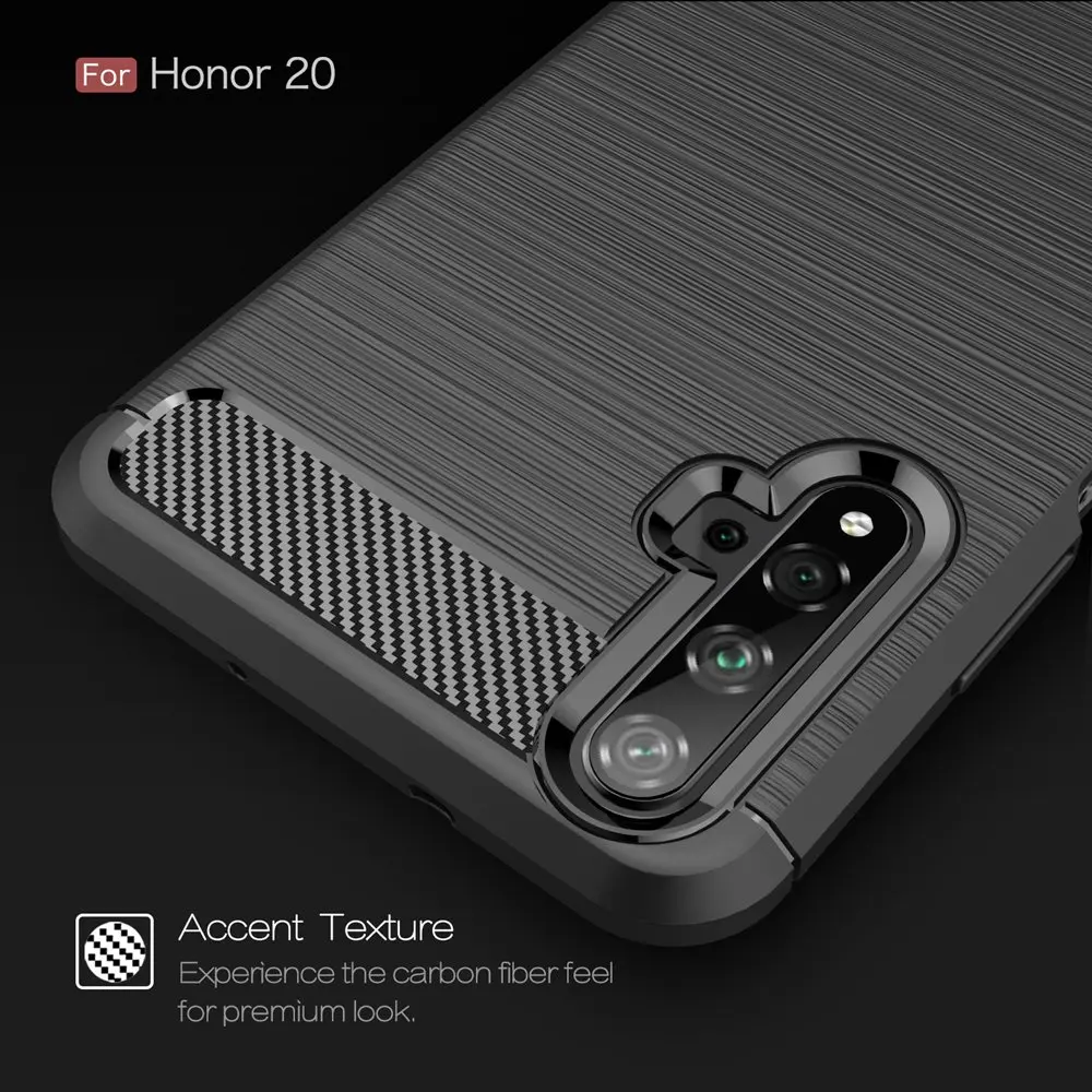 KEYSION Phone Case for Huawei Honor 20 Pro Carbon Fiber Cover Shock Absorption Soft TPU Protection back cover 20Pro | Мобильные