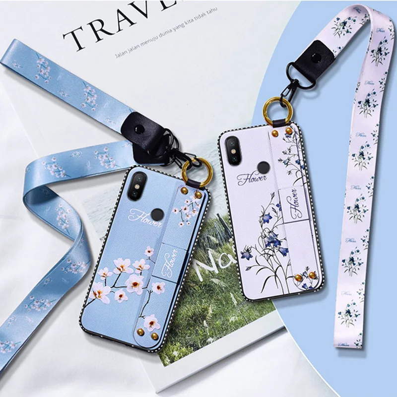 Ремешок чехол для Xiaomi Redmi A1 A2 MAX2 3 8 8SE 9 9SE Note 3 4 4X5 5A 6 6A 7 Plus Pro Lite Винтаж цветок CoverWithLanyard