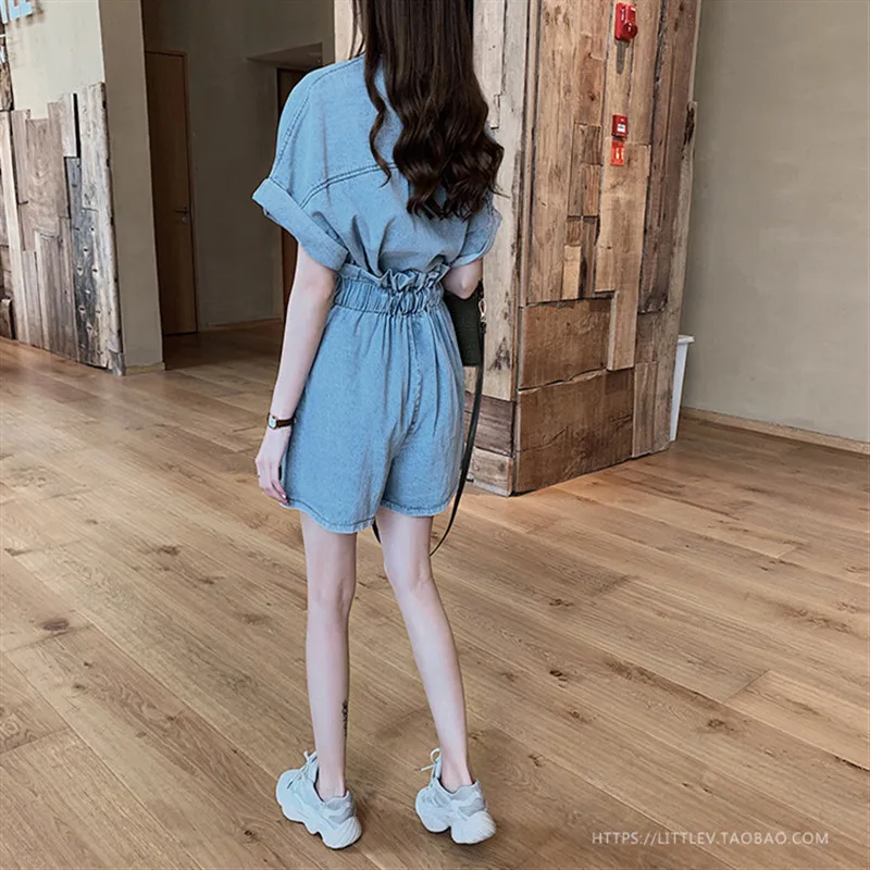 Комплект из 2 предметов женская модная джинсовая рубашка с квадратным воротником