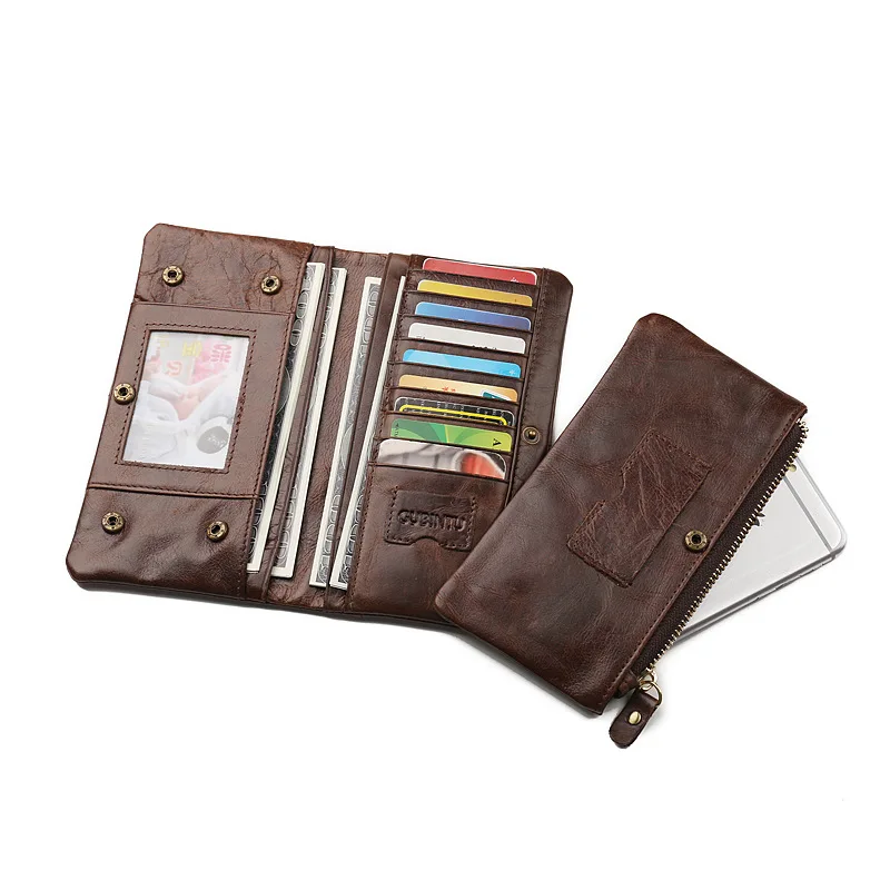 100% мужской кошелек из воловьей кожи со съемной сумкой для мобильного телефона