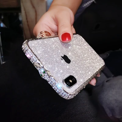 silvery Змеиная кожа; блестящие стразы рамка& бампер чехол для iPhone 7 8 Plus, 6, 6 S, Plus, XSMAX прозрачный металл алмазный рамки Металлическая задняя крышка чехол для телефона - Цвет: silvery