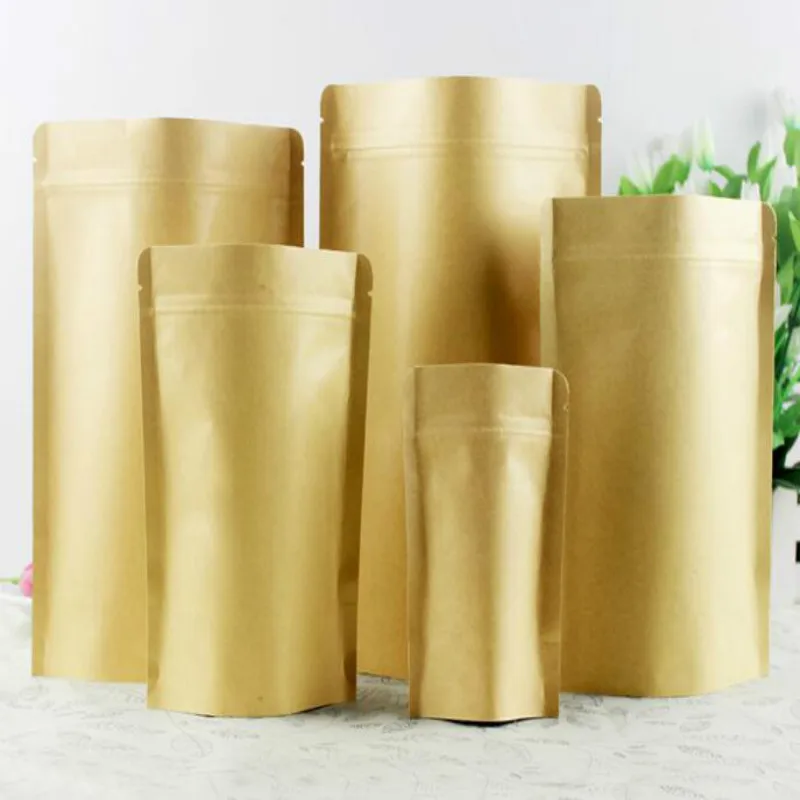 100 шт./лот крафт бумажный мешок стоьте вверх замок молнии внутри алюминия ПЭ