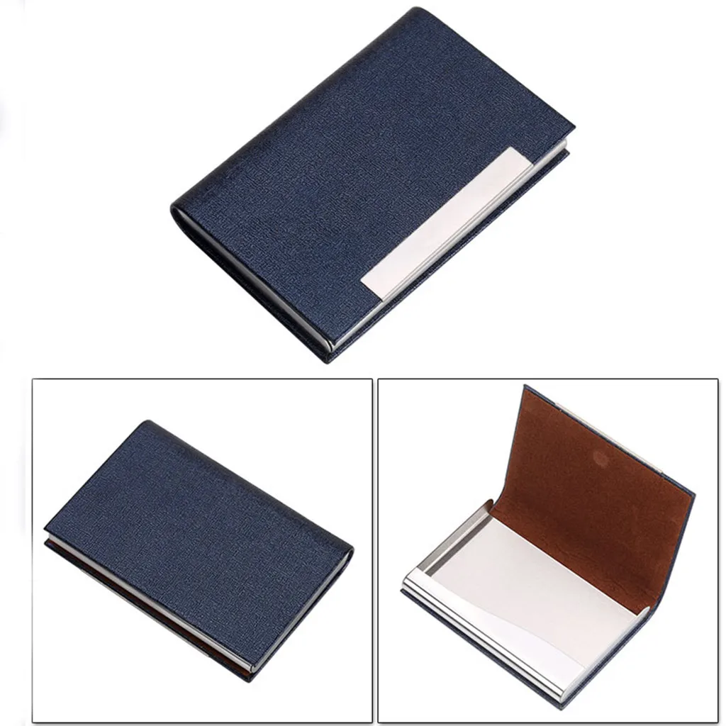 Dark Blue Держатель для карт, кошелек, металлическая кожаная коробка, чехол для кредитных карт, Чехол для карт, кошельки, высокое качество, кошелек carteira - Цвет: Dark Blue