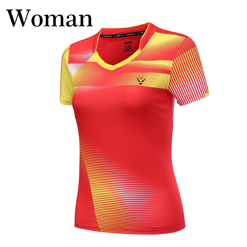 Woman 1 shirt Новая быстросохнущая Спортивная футболка для бадминтона, теннисная футболка для мужчин/женщин, футболка для настольного тенниса, теннисные рубашки 3867AB - Цвет: Woman 1 shirt