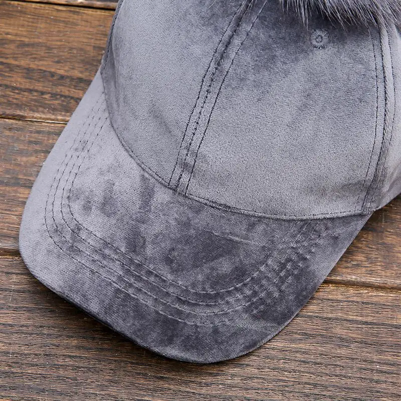 Унисекс бархатная бейсбольная шляпа для женщин и мужчин шар помпон из