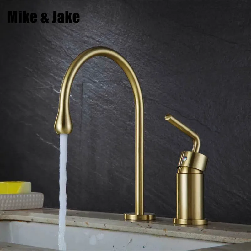 

Смеситель для ванной MJ02888, латунный кран для раковины с золотой щеткой, с двумя отверстиями, для горячей и холодной воды