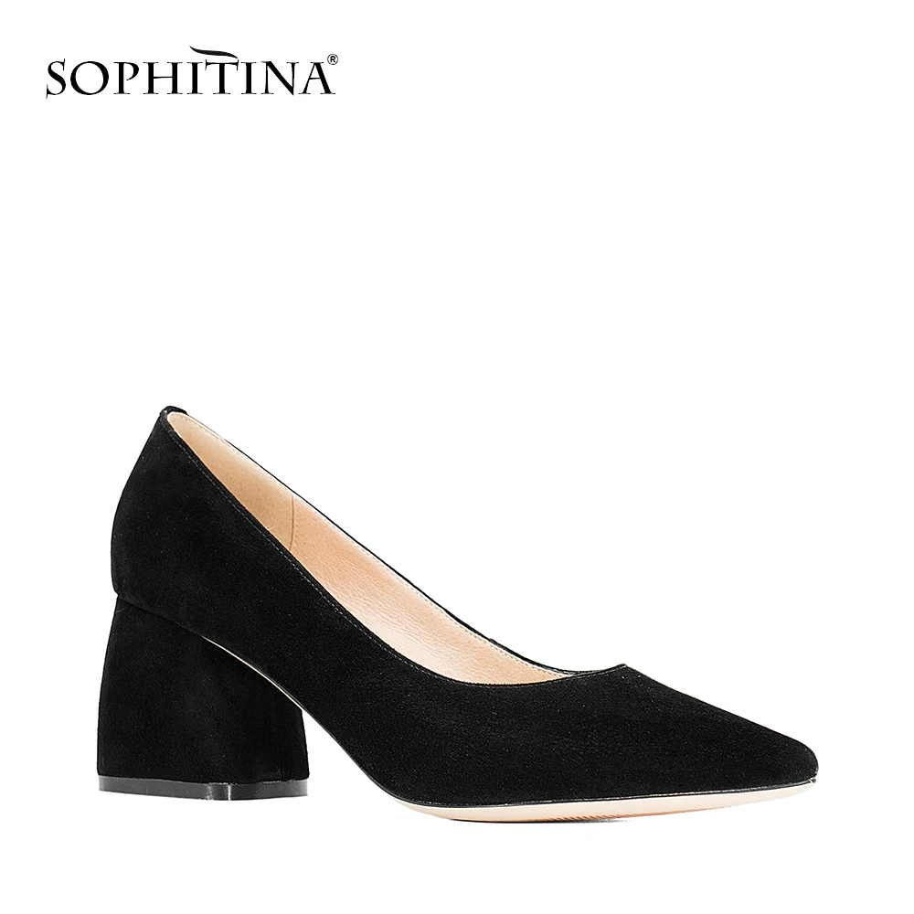 SOPHITINA/модные туфли-лодочки; Новинка года; женские деловые слипоны из натуральной кожи на квадратном каблуке; осенние туфли-лодочки ручной работы с закрытым носком; W16
