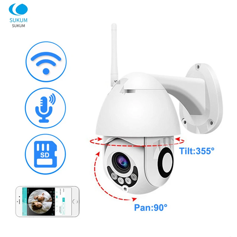 

1080P WIFI IP Camera Outdoor 3.6mm Lens ONVIF P2P View Video Surveillance Wireless PTZ IP Camera ICSee APP