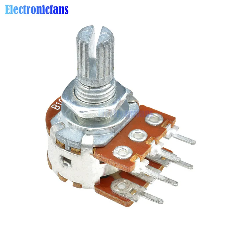 5Pcs/Lot B10K 10K Ohm Potentiometer 6 Pins Split Shaft Rotary Linear Stereo Dual Taper Potentiometers | Электронные компоненты