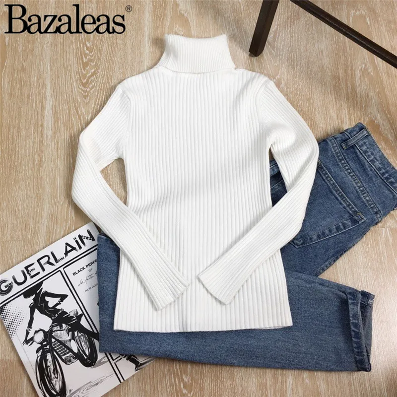 Bazaleas Basic All Match Long Sleeve Turtleneck Sweaters pull femme hiver Shirt harajuku Slim Women Knitted Pullover Casual | Женская