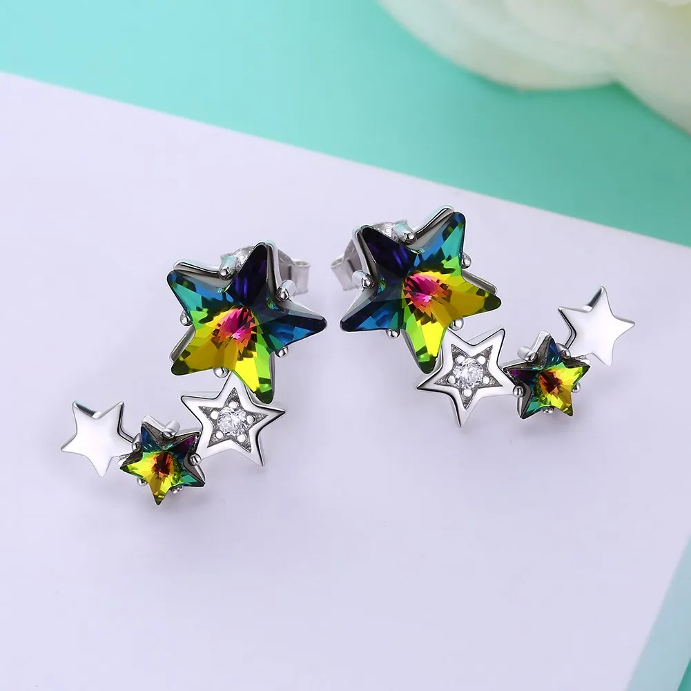 LEKANI кристаллами от Swarovski зеленый кристалл Star 100% серебряные серьги циркон партии