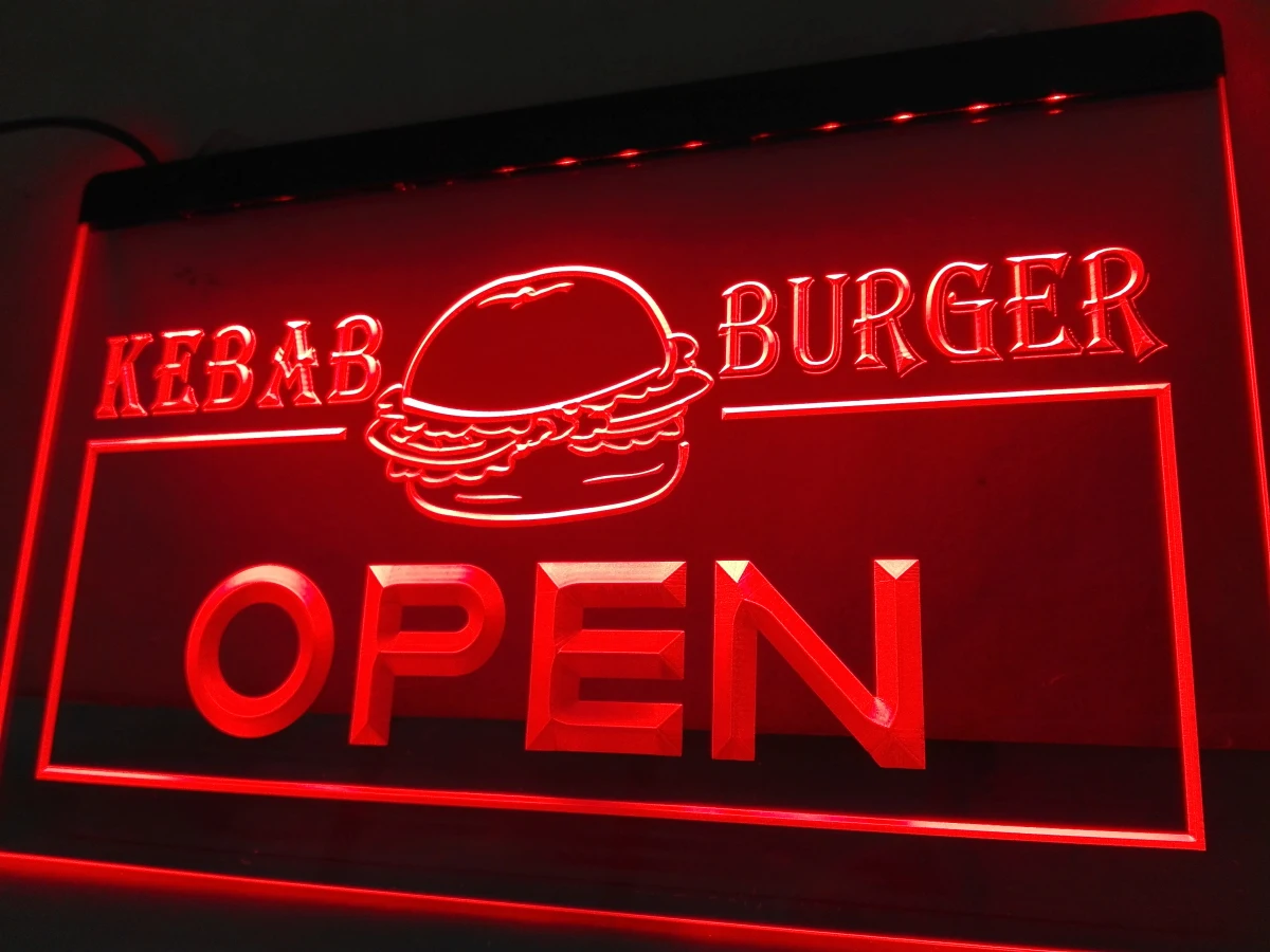 

LB167- OPEN Kebab Burger Cafe Fast Food LED Neon Light Sign home decor crafts