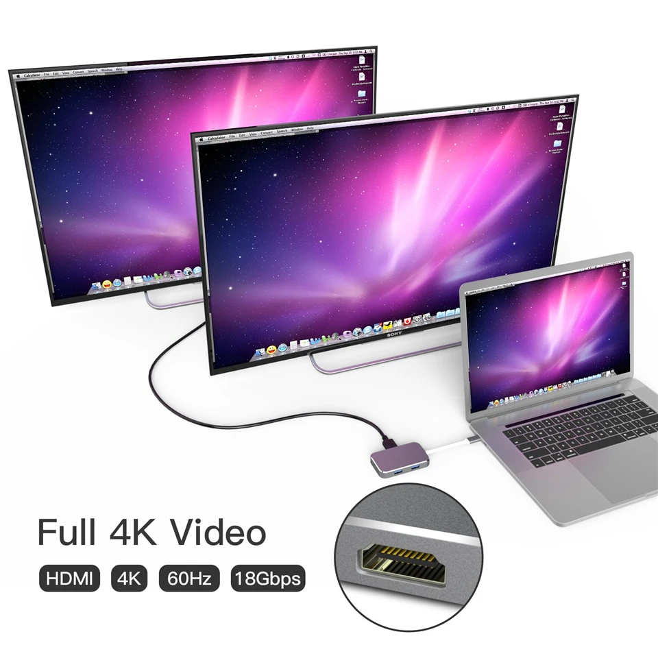 Адаптер USB 2020 Type C на HDMI 3 1 Вт зарядка PD Thunderbolt концентратор для MacBook Samsung Galaxy S9 Huawei P20