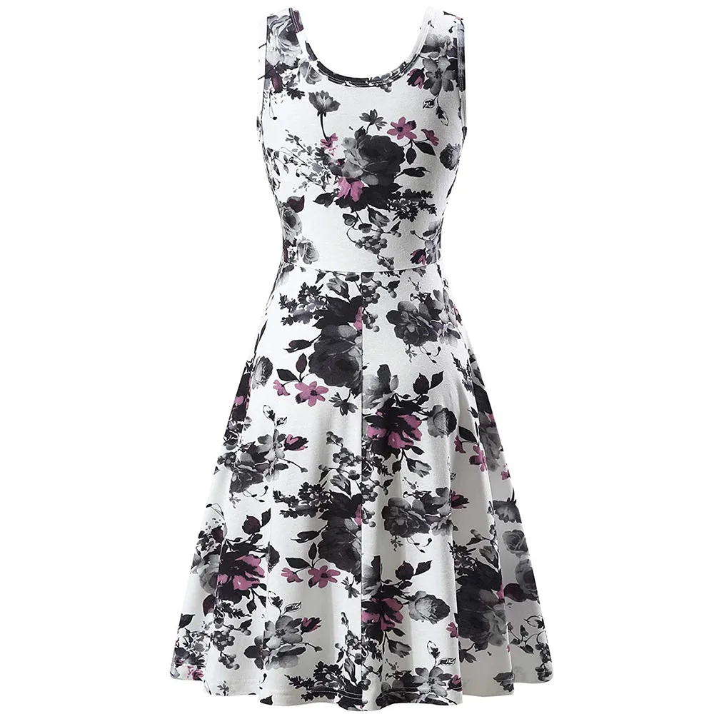 Женские повседневные платья SAGACE с цветочным принтом платье без рукавов высокой