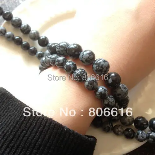 

8-10MM Black Snowflake Tone Natural Stone Loose Strands Jewelry Semi-precious Beads