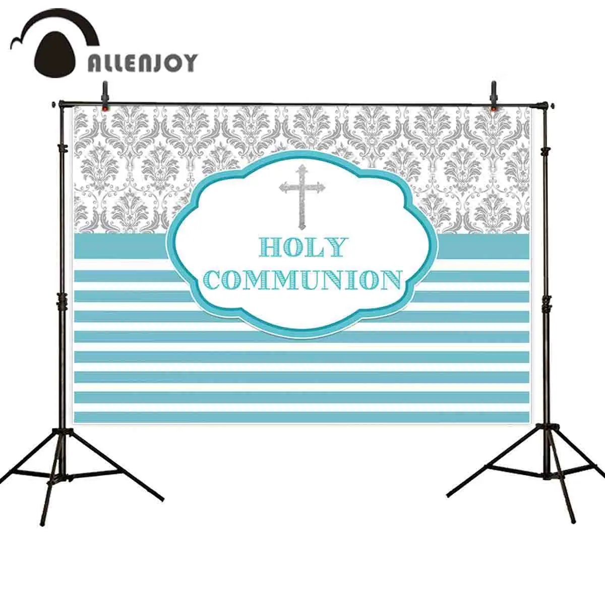

Allenjoy photography photocall white and blue stripe damask Holy Communion backdrops photo background photographic photophone