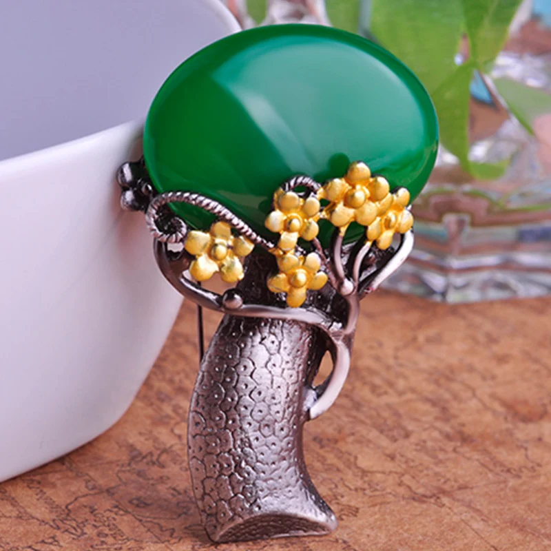 FUNMOR дерево с цветком Форма Броши Кулон Античный Серебряный цвет желтый растение