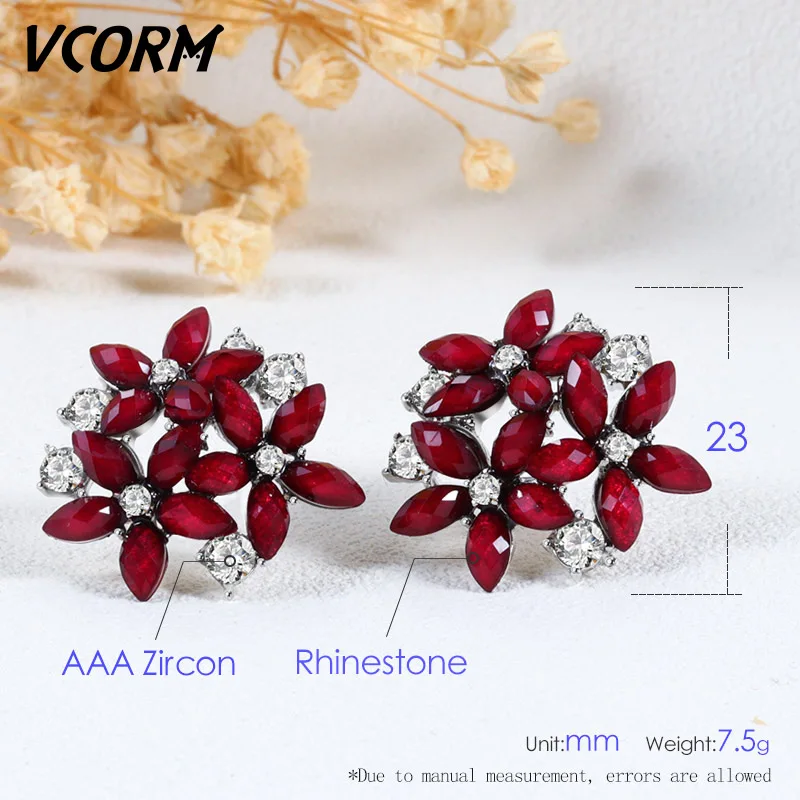 VCORM Fashion Water Crystal Small Stud Earrings for Women Cute Flower Statement Zirconia Earring Accessories Jewelry | Украшения и