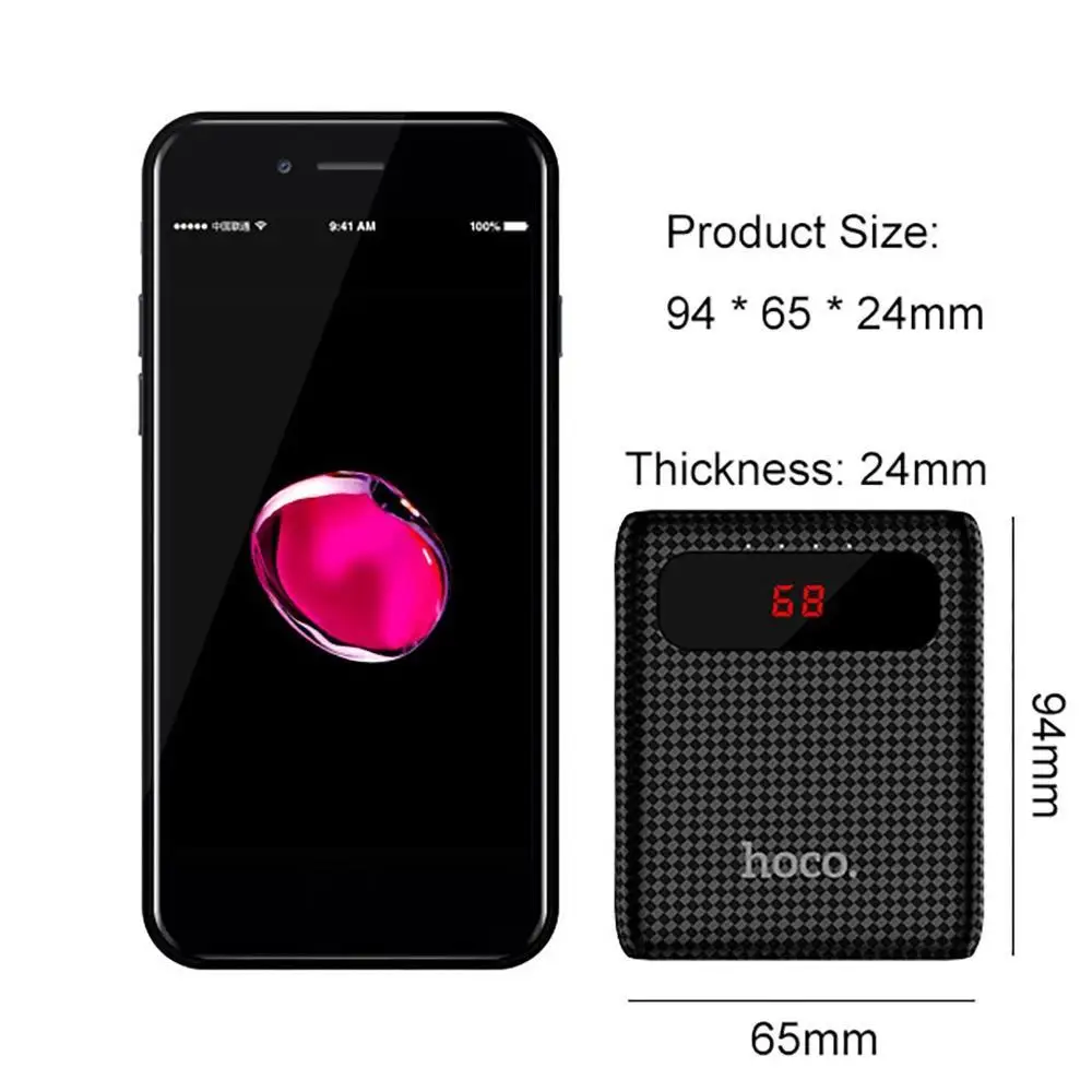 HOCO power Bank 10000 мАч быстрая зарядка светодиодный внешний аккумулятор 18650