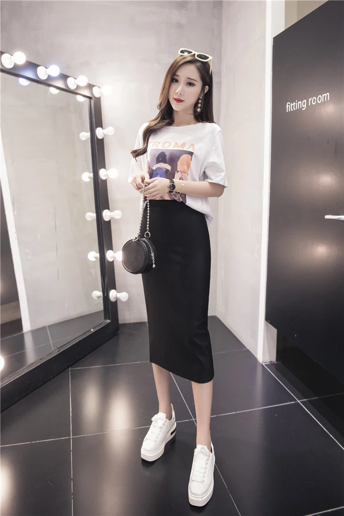 Women Pencil Skirt High Waist Solid Color Slim Office Skirt Casual Tight Package Hip One Step Skirt Pink Yellow Blue Hot 2495LY