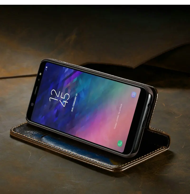 Чехол мне Магнитный кошелек чехол для телефона для samsung A8 A7 A6 Роскошные R64 кожаный флип чехол для Galaxy J4 J6 плюс J6 чехлы на сиденья