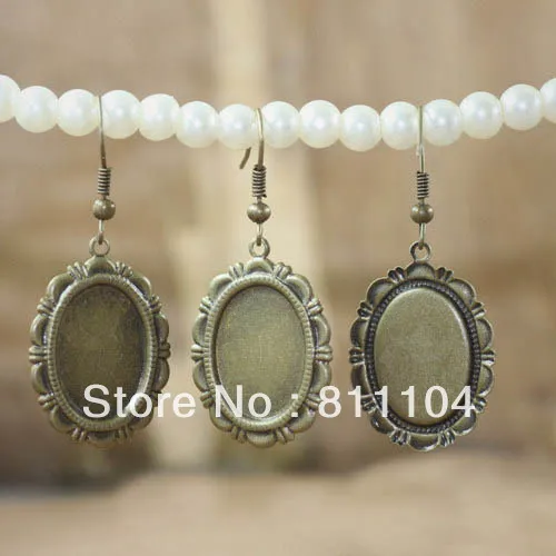

13x18mm Blank Earrings Base Settings Oval Lace bezel Tray Cabochon Ear Clip Hook Earrings Findings Crafts Bronze tone