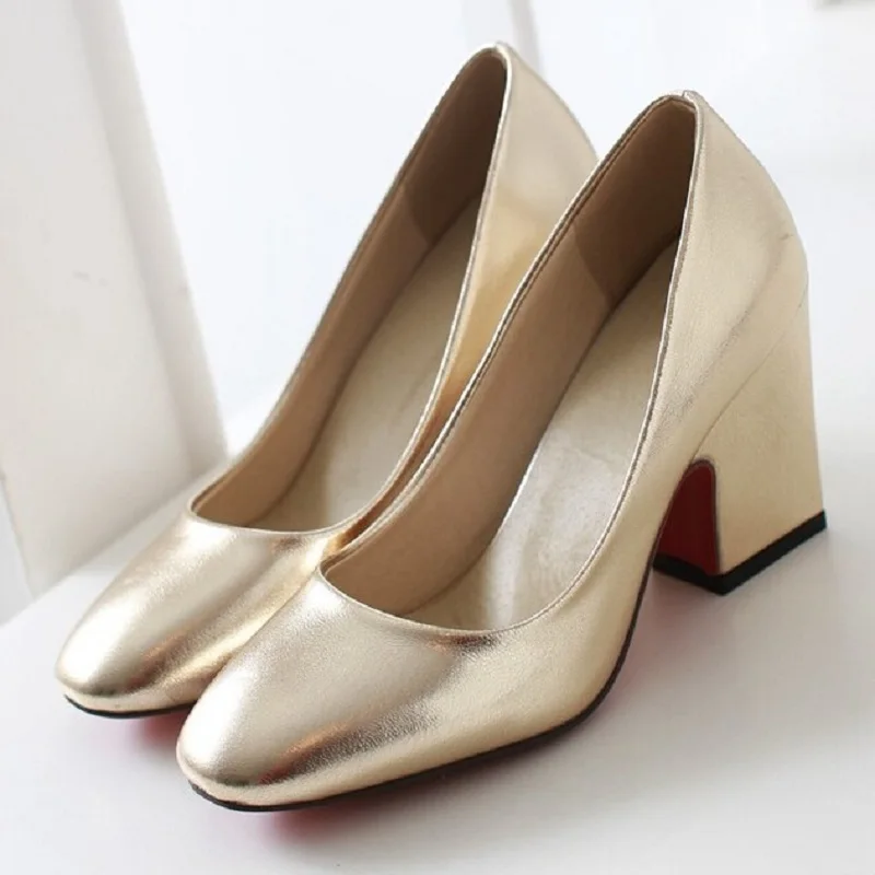 Brand Shoes Woman Thick High Heels Shallow Mouth Women Pumps Sexy Yellow Green Patent Leather Ladys Wedding Party Size 62 | Обувь