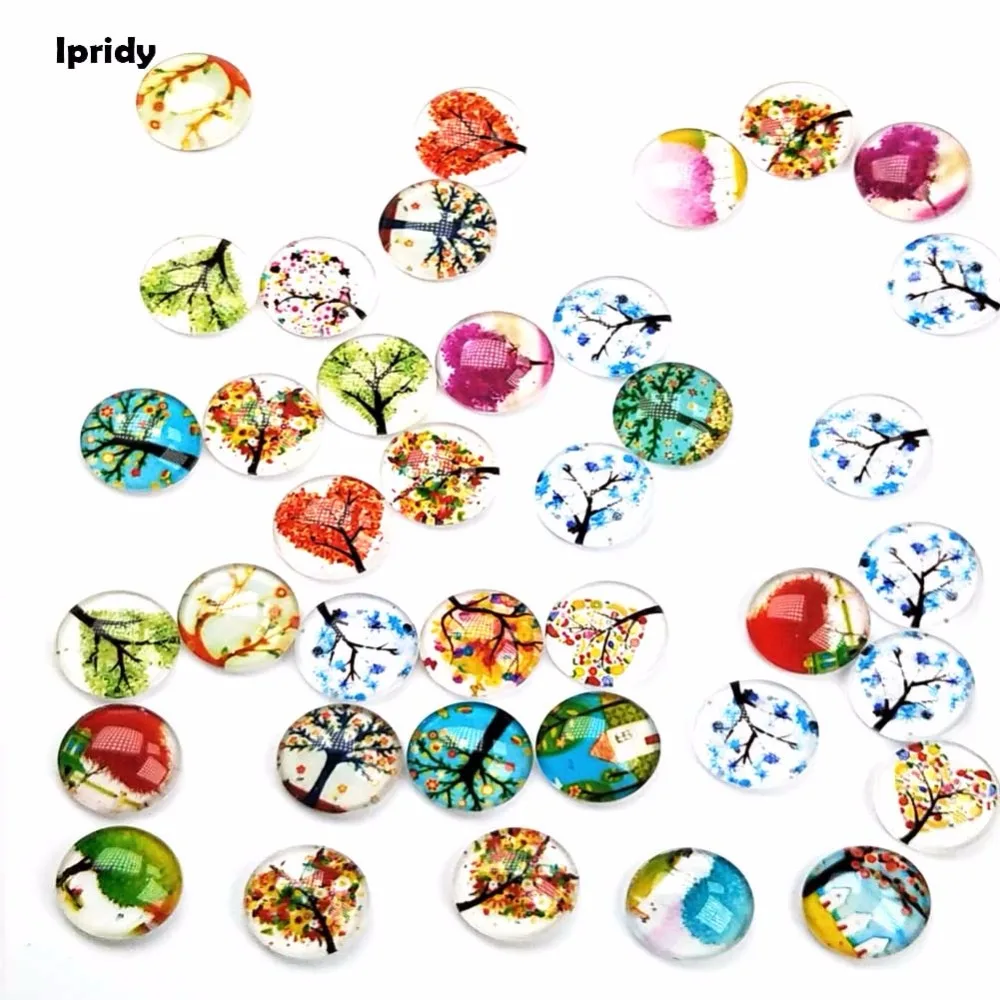 

Free Shipping 50pcs/lot Mixed Color,Printed Tree life Half Round Dome Cabochons for Jewelry Making , 12x4mm