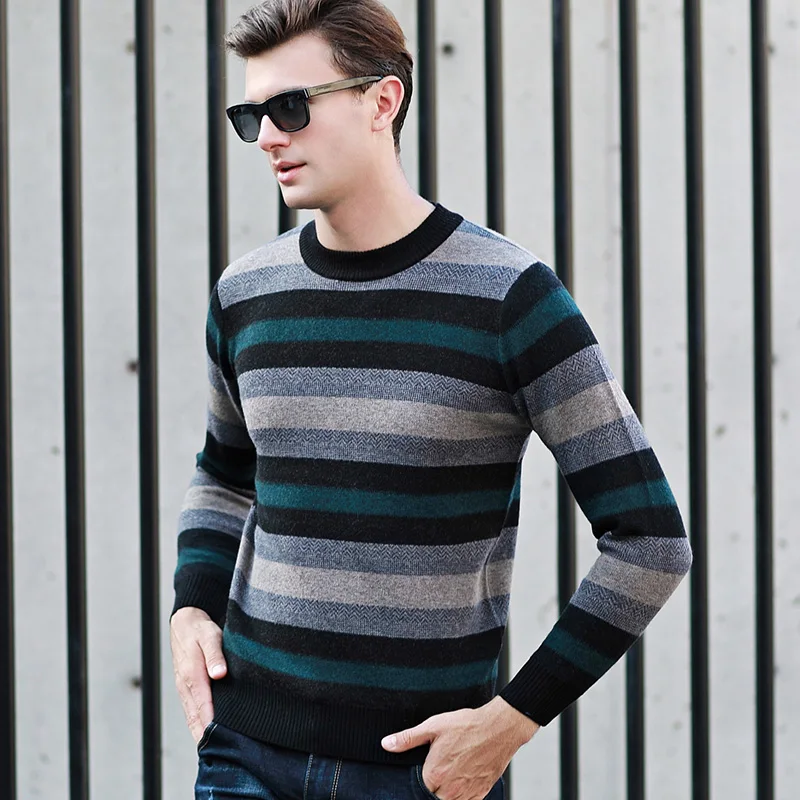 MACROSEA Men's Thick Striped Pullovers Sweater Autumn&ampWinter Male's Long Sleeves O-Neck Sweaters Warm 8092 | Мужская одежда
