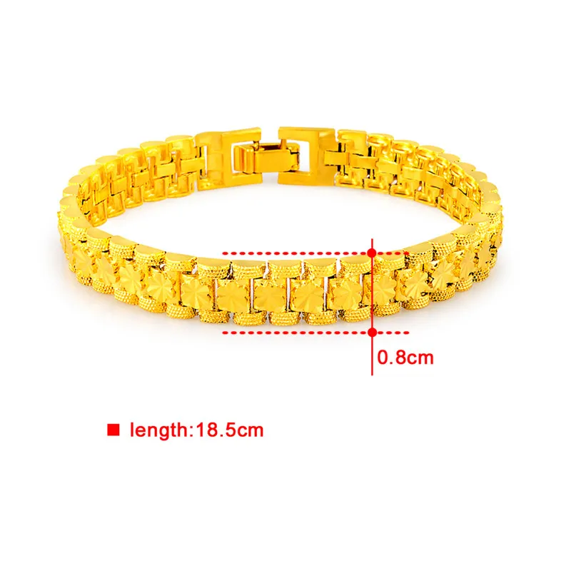 pure Gold Color women's Bracelets &amp Bangles 24k GP 8mm width Strap shape bracelet 18.5cm fashion Luxury Women Wedding Jewelry |