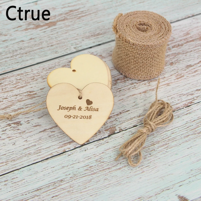 Персонализированные деревянные бирки в форме сердца с веревочкой имя на заказ