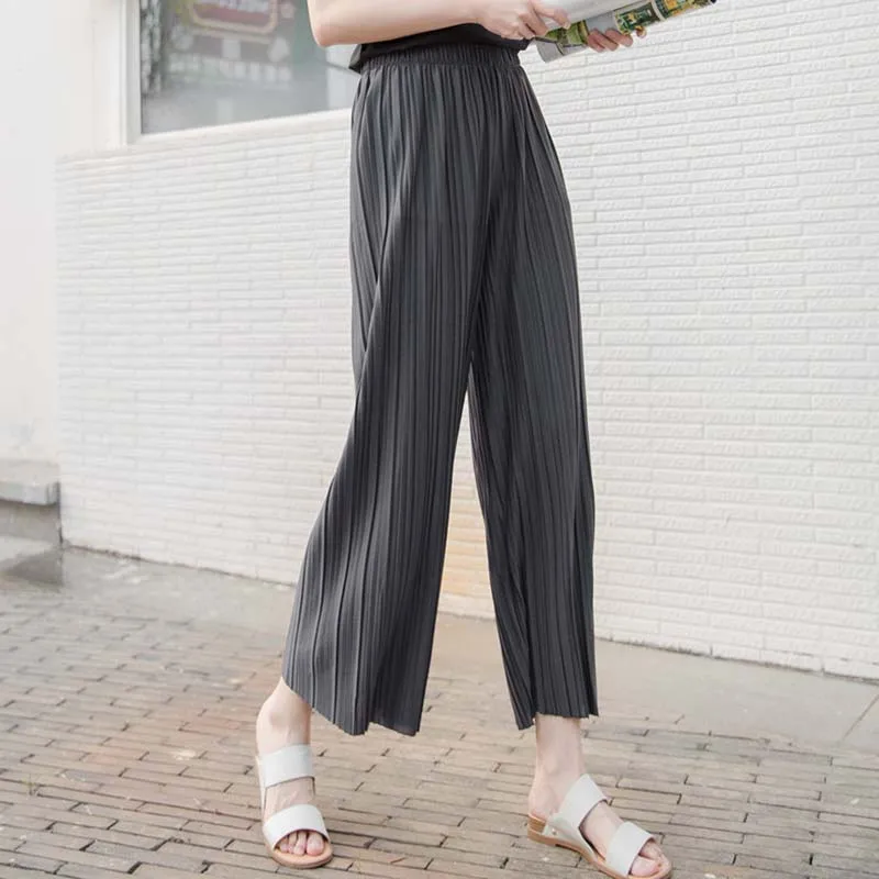 Брюки WHZHM женские с завышенной талией пляжные свободные широкими штанинами