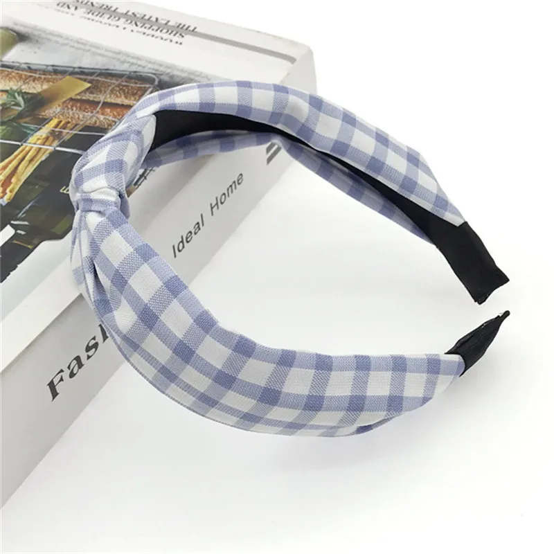 Plaid Blue Дикое повязка на голову макияж Для женщин повязки на голову, повязка на голову и сердечком и повязка на голову для девочек узлом повязки на голову; тюрбан, повязки для волос, аксессуары для волос - Цвет: Plaid Blue