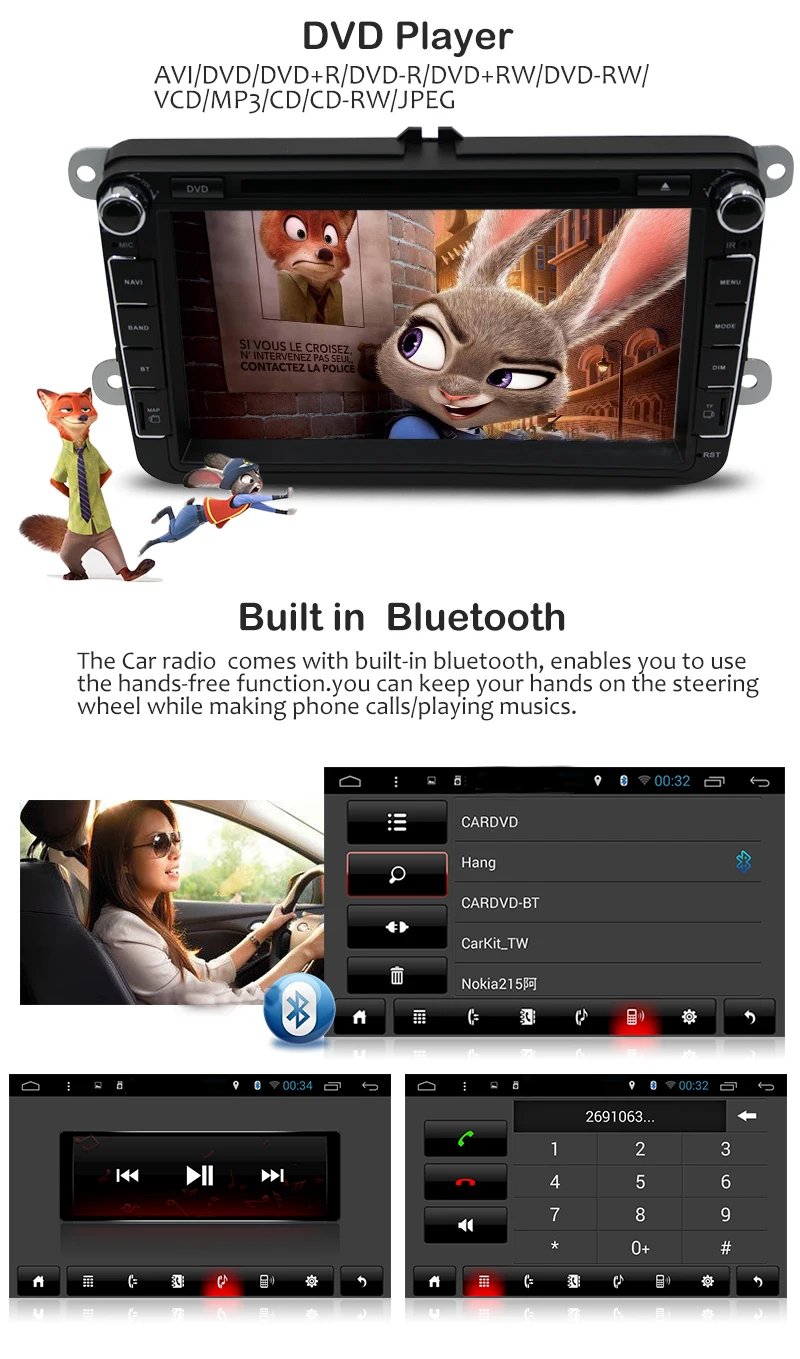Четырехъядерный 1024*600 Android 9 0 16 Гб карта для Volkswagen VW 2din автомобильный DVD GPS