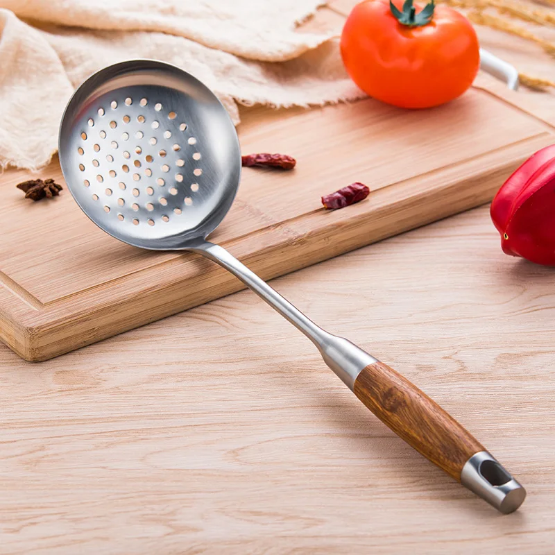 

304 Stainless Steel Wood Handle Large Colander Home Kitchen Supplies Cooking Slotted Spoon Soup Spoon Kitchen Utensils