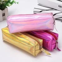 holographic metallic color laser fake leather pencil bag woman cosmetics makeup handbag girl student purse stationery pencilcase