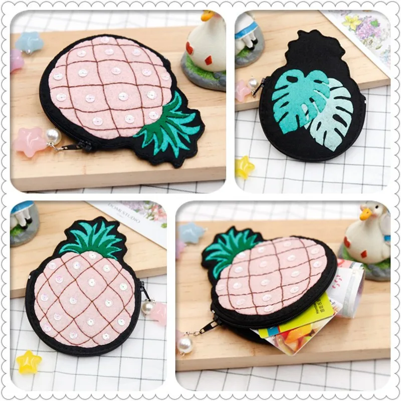 Lovely Pineapple Style Women Wallet Coin Purse Business Card Holder Felt DIY Package 13x10cm Bag Applique Ornament Kit | Дом и сад