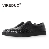 vikeduo 2019 black classic handmade designer alligator fashion party genuine leather shoes luxury leisure mens casual shoes