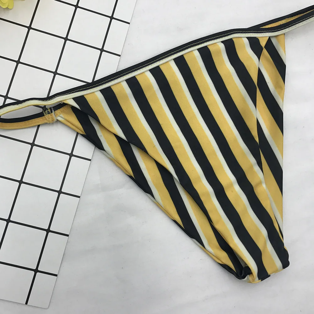 FPP NK161 Sexy bikini Striped Yellow Navy style thong swimwear Bathing suit |