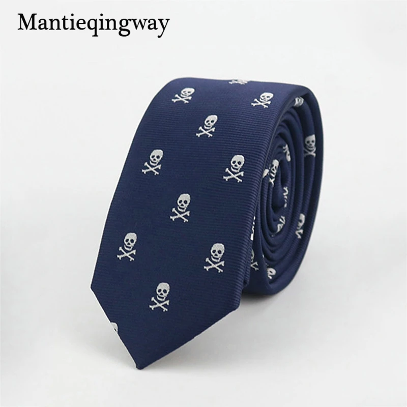 Mantieqingway модные череп галстук для Для мужчин 2017 Повседневное полиэстер узкий