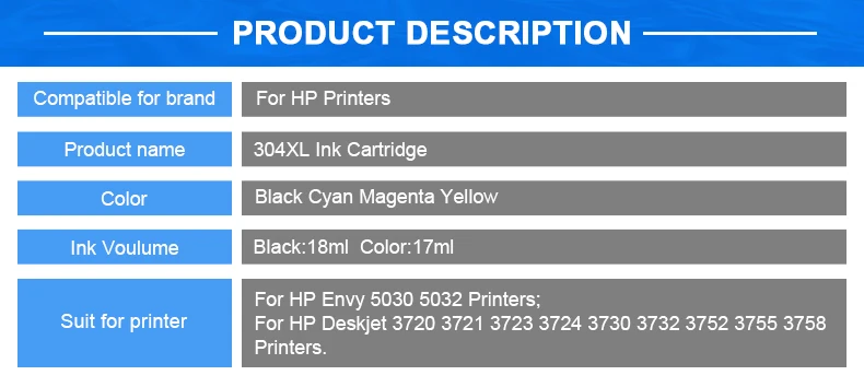 HINICOLE 304XL переработанного чернильного картриджа для hp 304 для hp 304 XL с чернилами hp Deskjet 2620 2630 2632 3720 3730 3758 Envy 5010 5020 5030 5032 принтер