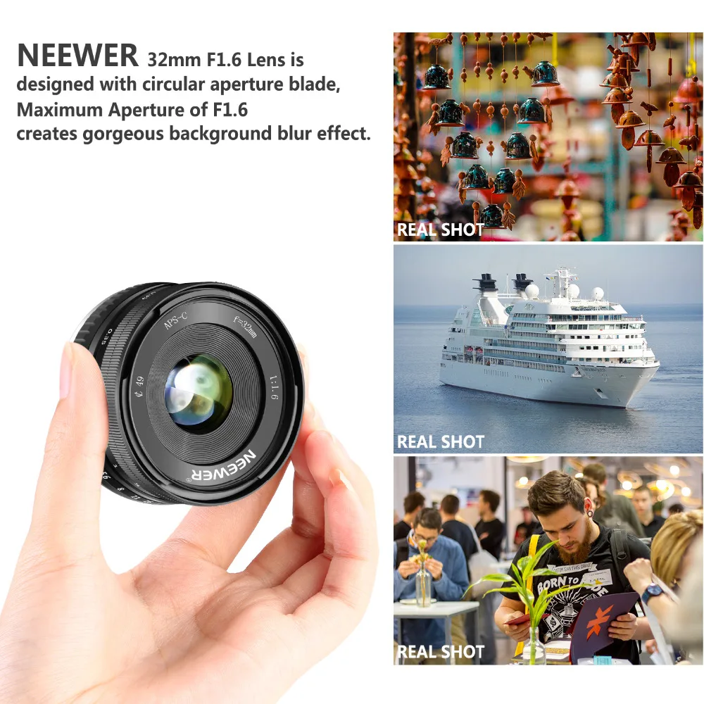 

Neewer 32mm F1.6 Large Aperture Manual Prime Fixed Lens APS-C For Sony E-Mount Digital Mirrorless Camera A7III A9 NEX 3 3N 5 NEX